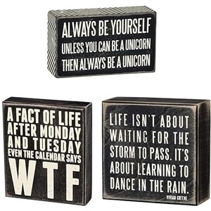 image:imagePrimitives by Kathy Chevron Trimmed Box Sign Classic Box Sign and 2 More with Sentiments on Being a Unicorn Calendar Days and Dancing in The Rain