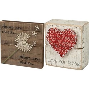 image:imagePrimitives by Kathy Distressed Wood Slat Sign with HandStrung Heart amp 35 x 4 Love You More String Art Box Sign