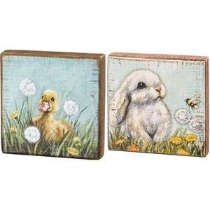 image:imagePrimitives by Kathy Home Dcor Baby Duckling Block Sign and White Bunny Sign