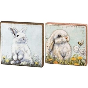 image:imagePrimitives by Kathy Home Dcor Bunny Signs Bundle Includes 6 x 6 Bunny in Dandelions Sign and 450 x 450 White Bunny Sign
