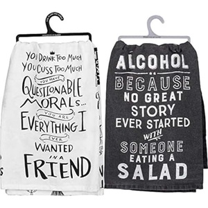 image:imagePrimitives by Kathy Made You Smile Home Dcor Dish Towel Cotton You Drink Too Much Small and Distressed Black and White Dish Towel Alcohol Salad 28 Square