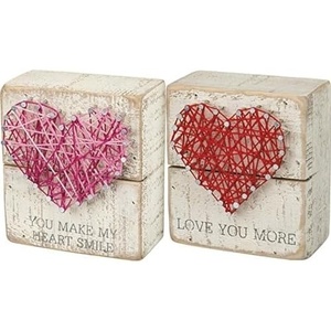image:imagePrimitives by Kathy String Art Box Signs 35 x 4Inches Love You More and You Make My Heart Smile Sentiments