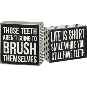 image:imagePrimitives by Kathy Those Teeth 4 x 4 x 175 amp Life is Short 4 x 5 Home Decor Wooden Box Signs
