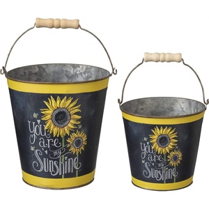 image:imagePrimitives by Kathy You are My Sunshine Bucket Set of 2 Each with Handle Painted in a Bright Fun Sunflower Design
