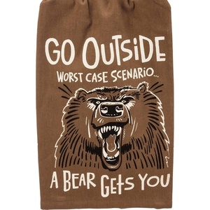 image:imagePrimitives by Kathy Go Outside Worst Case Scenario A Bear Gets You Decorative Kitchen Towel