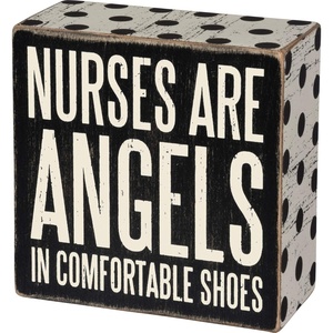 image:imagePrimitives by Kathy 31137 Polka DotTrimmed Box Sign 4 x 4Inches Nurses are Angels