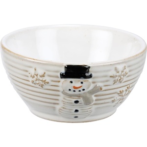 image:imagePrimitives by Kathy Ceramic Bowl featuring a charming snowman with color accents and snowflakes design embossed on the front