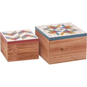 image:imagePrimitives by Kathy Star Quilt Nesting Hinged Trinket Box Set of 2 with hand illustrated designs inspired by quilt patterns these hinged boxes make beautiful gifts for precious keepsakes mementos