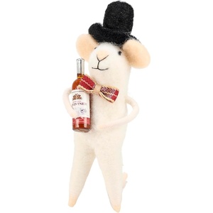 image:imagePrimitives by Kathy Collectible Felt Critter 55inch Wine Bottle Mouse Wearing a Fabric Bow Tie Holding Wine Bottle Bar Cart amp Tiered Tray Decor