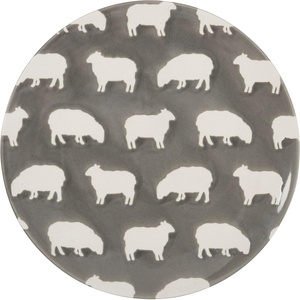 image:imagePrimitives by Kathy Decorative Stoneware Plate  Gray amp White Farmhouse Sheep Design 85 Inch Diameter