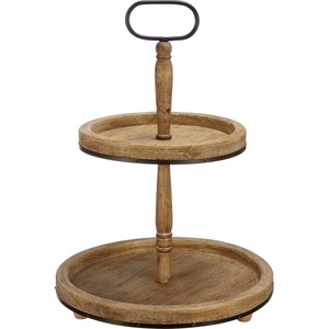 image:imagePrimitives by Kathy Decorative Two Tiered Wooden Tray with Metal Accents amp Metal Handle 22 Inch