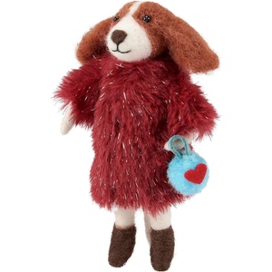 image:imagePrimitives by Kathy Fur Coat Dog Collectible Felt Critter 5Inch Handmade Wool Dog in Luxury Faux Fur Coat Whimsical Winter amp Holiday Decor