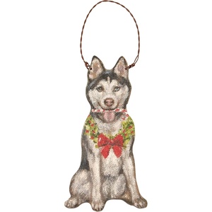 image:imagePrimitives by Kathy Husky Candy Cane Ornament Christmas Ornament Holiday Dcor Hanging Tree Decorations Festive Dog Themed GiftPet LoverSiberianBow Wreath CollarCandy Cane