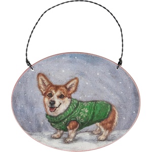 image:imagePrimitives by Kathy Ornament  Cozy Corgi Wooden ornamament Holiday DesignPersonalize Back with pet Name Date MemoriesRustic Tree dcor