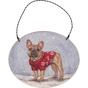 image:imagePrimitives by Kathy Ornament  Cozy French Bulldog Wooden ornamament Holiday DesignPersonalize Back with pet Name Date MemoriesRustic Tree dcor