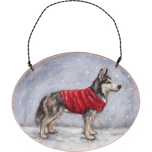 image:imagePrimitives by Kathy Ornament  Cozy Husky Wooden Ornament Holiday DesignPersonalize Back with pet Name Date MemoriesRustic Tree dcor