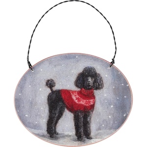 image:imagePrimitives by Kathy Ornament  Cozy Poodle Wooden ornamament Holiday DesignPersonalize Back with pet Name Date MemoriesRustic Tree dcor