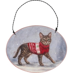 image:imagePrimitives by Kathy Ornament  Cozy Tabby Cat Wooden ornamament Holiday DesignPersonalize Back with pet Name Date MemoriesRustic Tree dcor