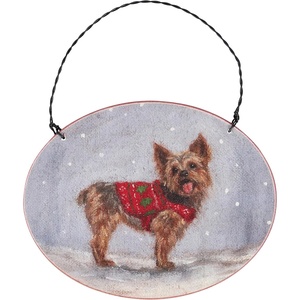image:imagePrimitives by Kathy Ornament  Cozy Yorkie Wooden ornamament Holiday DesignPersonalize Back with pet Name Date MemoriesRustic Tree Decor