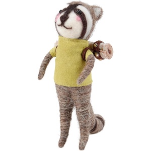 image:imagePrimitives by Kathy Picnic Raccoon Felt Collectible Critter 55Inch Raccoon with Rolled Picnic Blanket with Metal Stud Accents  Rustic Lake amp Cabin Tiered Tray Mantel amp Shelf Decor
