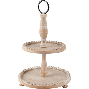 image:imagePrimitives by Kathy Tiered Serving Tray  Two Tiered Natural Wood with Decorative Beaded Edge