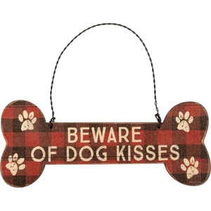 image:imagePrimitives by Kathy Wooden Bone Beware of Dog Kisses Ornament Christmas Ornament Holiday Dcor Hanging Tree Decorations Festive Dog Themed GiftPet LoverFun Paw Design