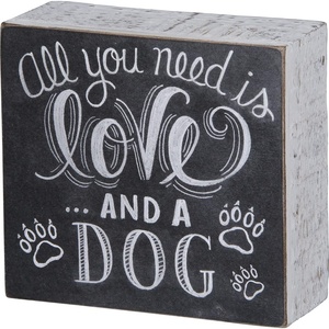 image:imagePrimitives by Kathy 22281 Wooden Chalk Art Box Sign 45 x 425Inches and a Dog