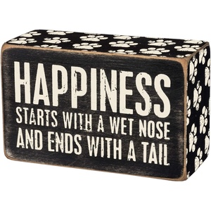 image:imagePrimitives by Kathy 31145 Paw PrintTrimmed Box Sign 4 x 25Inches Happiness Starts with A Wet Nose