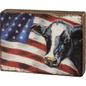 image:imagePrimitives by Kathy American Flag with Cow Home Dcor Block Sign