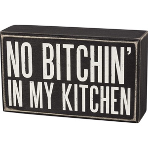 image:imagePrimitives by Kathy Classic Box Sign No Bitchin in My Kitchen Sassy Kitchen Decor Rustic Style with Distressed Details 6 by 35 Inches Designed for Wall or Shelf Display