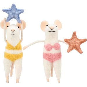image:imagePrimitives by Kathy Collectible Felt Critter Set 45inch Starfish Mice Set of Two Beach Themed Decorative mice in Bikinis with Starfish Details  Tiered Tray Shelf Tablescape Coastal Home Decor