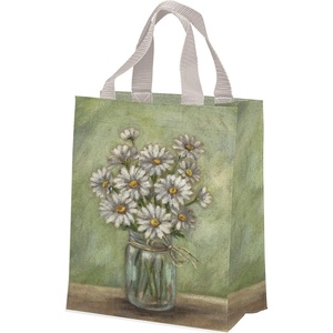 image:imagePrimitives by Kathy Daisy Jar Reusable Tote EcoFriendly Accessory made with Recycled Material and Nylon Straps 875 x 1025 Full Color Design Replicated from Hand Painted Art