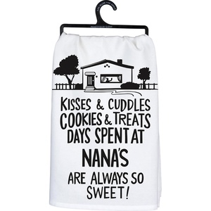 image:imagePrimitives by Kathy Decorative Kitchen Towel  Days Spent at Nanas WhiteBlack 28 x 28