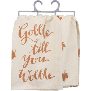 image:imagePrimitives by Kathy Hand Lettered FallInspired Metallic Dish Towel 28 x 28Inch Thank You for The Food Before UsGobble Til You Wobble