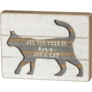 image:imagePrimitives by Kathy Hand Lettered Slat Wood Box Sign 10 x 75Inches All You Need is Love and A Cat