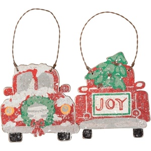 image:imagePrimitives by Kathy Hand Lettered Trucks Wood Christmas Ornaments Set of 2