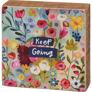 image:imagePrimitives by Kathy Home Dcor Block Sign features vibrant colors whimsical floral designs inspirational Keep Going sentiment bedroom office dorm apartment decor giftable decor