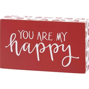 image:imagePrimitives by Kathy Home Decor Sign  Red amp White Wooden Valentine Block Sign  You Are My Happy with Charming Floral Edge Design