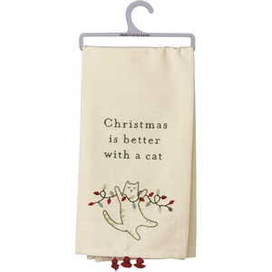 image:imagePrimitives by Kathy Kitchen Towel  Christmas is Better with A Cat