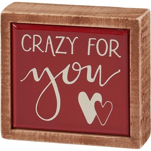 image:imagePrimitives by Kathy MIni Wooden Box Sign 325inch square Crazy For You Hand Illustrated in a burgundy faux tile finish natural wood frame Anniversary Wedding or Valentines Day gift  office or home decor for wall shelf tabletop display