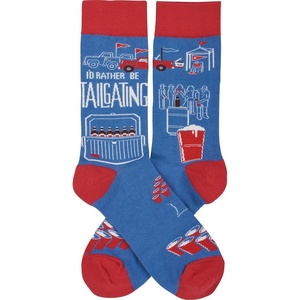 image:imagePrimitives by Kathy Novelty Socks colorful woven tailgate designs Id Rather Be Tailgating fun sports theme giftable socks are One Size cotton nylon spandex blend