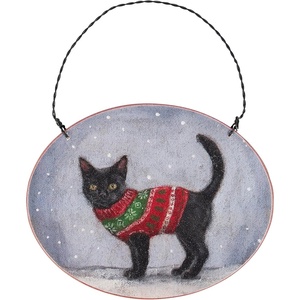 image:imagePrimitives by Kathy Ornament  Cozy Black Cat Wooden ornamament Holiday DesignPersonalize Back with pet Name Date MemoriesRustic Tree dcor