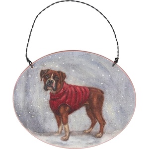 image:imagePrimitives by Kathy Ornament  Cozy Boxer Wooden ornamament Holiday DesignPersonalize Back with pet Name Date MemoriesRustic Tree dcor