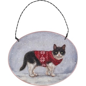 image:imagePrimitives by Kathy Ornament  Cozy Tuxedo Cat Wooden Ornament Holiday DesignPersonalize Back with pet Name Date MemoriesRustic Tree dcor