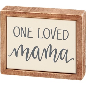 image:imagePrimitives by Kathy Small Wooden Box Sign 4inch One Loved Mama Natural Wood Frame with Enamel Finish  Mothers Day Mom Gift