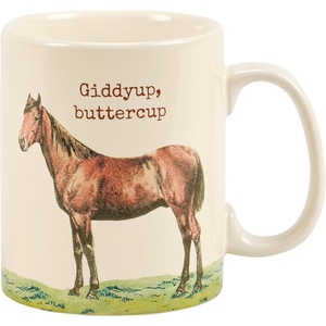image:imagePrimitives by Kathy Stoneware Coffee Mug 18oz Double Sided Design Giddyup Buttercup Farm Puns Collection  Farmhouse and Homestead Kitchen DecorGiddyup Buttercup