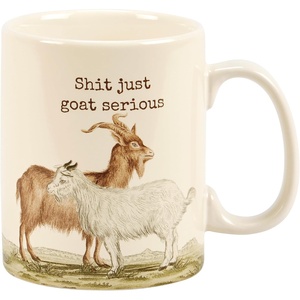 image:imagePrimitives by Kathy Stoneware Coffee Mug 18oz Double Sided Design Giddyup Buttercup Farm Puns Collection  Farmhouse and Homestead Kitchen DecorJust Goat Serious