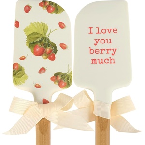 image:imagePrimitives by Kathy doublesided silicone novelty cooking spatula Berry MuchGarden Collectionvintage art of wild strawberries on frontpunny sentiment on back I Love You Berry Much