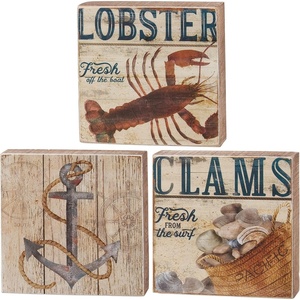 image:imagePrimitives by Kathy Lobster Fresh Off The Boat Clams Fresh From The Surf Home Dcor Sign Set