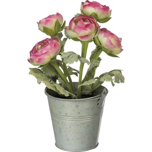 image:imagePrimitives by Kathy Artificial Flowers in Planter 9Inch Pink Ranunculus Pink White Green Gray